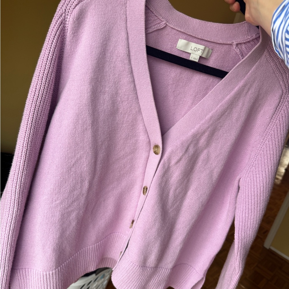 LOFT Lavender Button-Up Cardigan